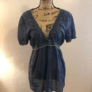 Ryan Michael blouse with embroidered lace, Medium